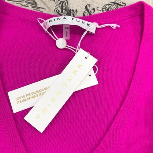 Trina Turk Merino Wool Pointelle Fringe-Trim Sweat - Picture 4 of 6